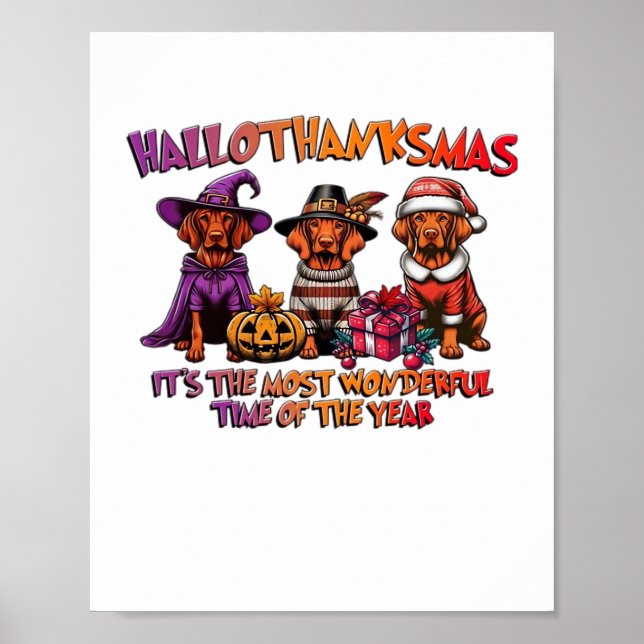 Póster Vizsla Halloween Navidades del Día de Acción de Gr (Frente)