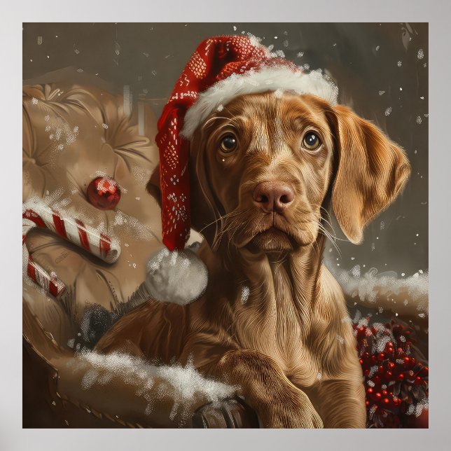 Póster Vizsla Perro Festivo de Navidad (Frente)