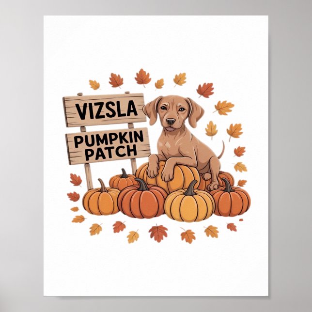Póster Vizsla Pumpkin Parche Perros Amantes Acción de Gra (Frente)