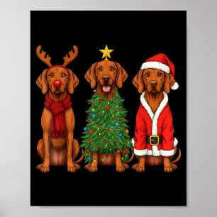 Póster Vizsla Retro Navidad Santa Reno Amante Perros