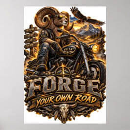 Póster VLLC Forge Your Own Road Motorcycle Biker Skeleton