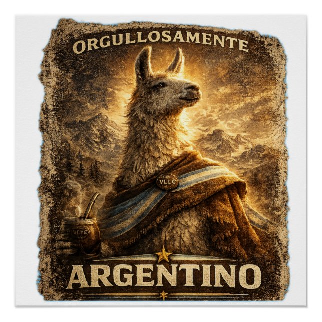 Póster VLLC Orgullosamente Argentino Llama Mate Patriotic (Anverso)