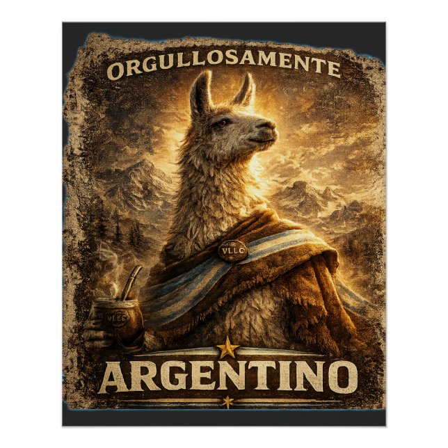 Póster VLLC Orgullosamente Argentino Llama Mate Patriotic (Anverso)