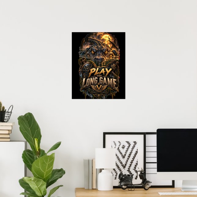 Póster VLLC Play The Long Game Motivation Alligator Art (Oficina en casa)