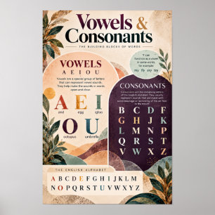 Póster Vocales y consonantes idioma inglés educativo