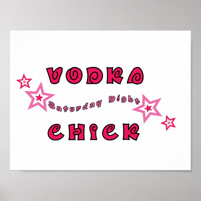 PÓSTER VODKA CHICK GIRLY PINK STARS GRÁFICOS LOGO MOTTO A (Frente)