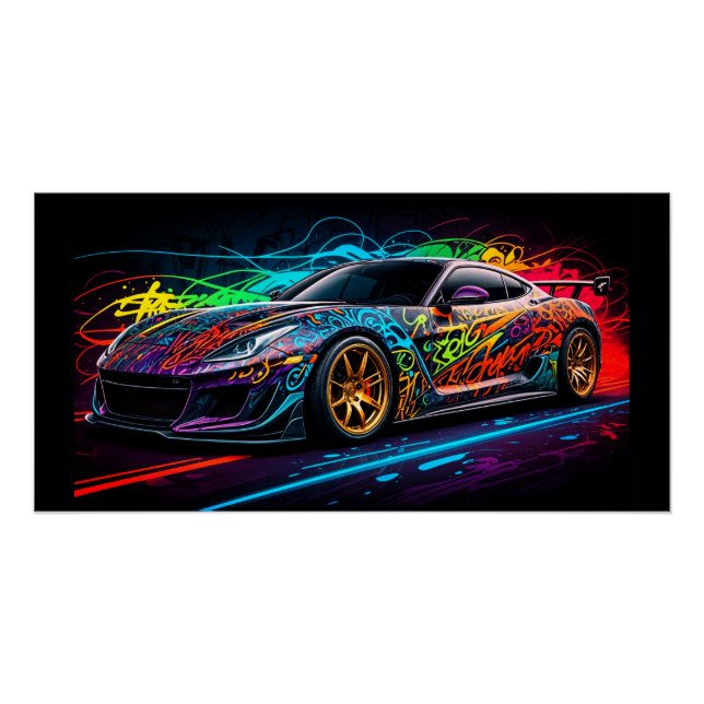 Póster Voiture de sport sur fond de graffiti  (Anverso)