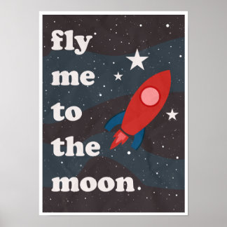Póster Volame A La Luna, Afiche De Viajes Espaciales Vint
