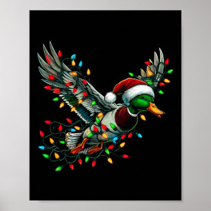 Póster Volando el Pato Santa con Navidades Luces Cazando 