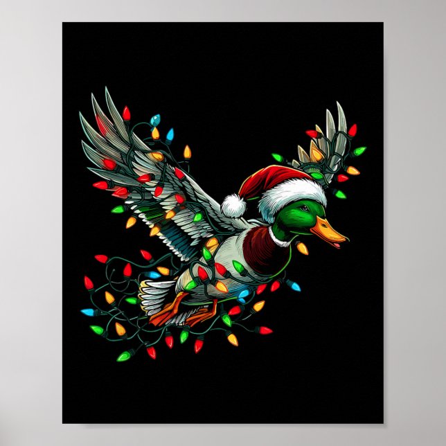 Póster Volando el Pato Santa con Navidades Luces Cazando  (Frente)