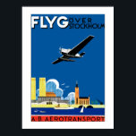 Póster Volando por Estocolmo<br><div class="desc">Poster de Viajes Vintage para viajes aéreos por Estocolmo, Suecia.</div>