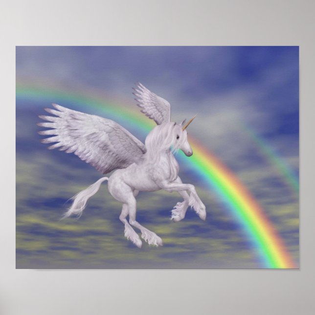 Póster Volando unicornio sobre caballo de fantasía arcoir (Frente)