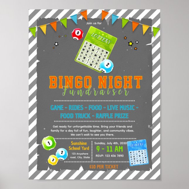 Póster Volante de bingo editable para recaudación de fond (Frente)