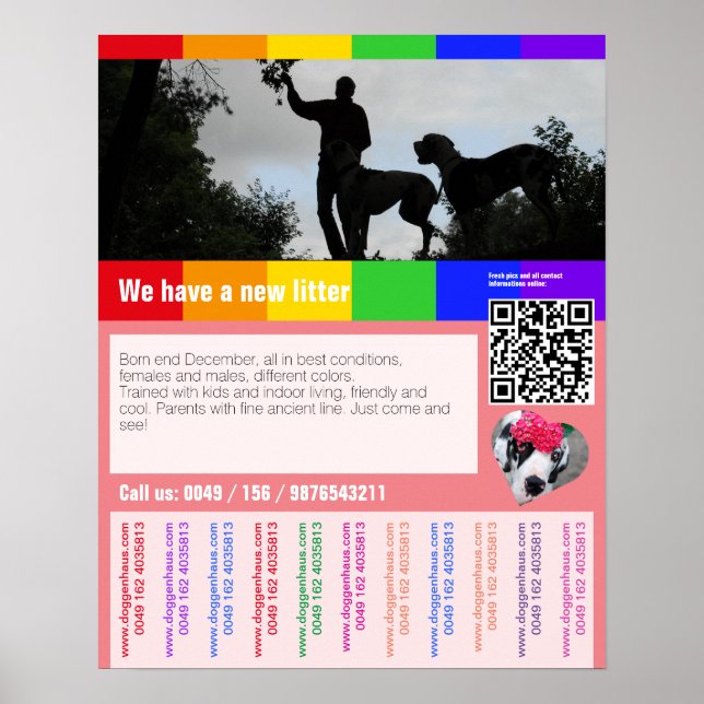 Póster Volante de cachorro en venta con código QR (Frente)