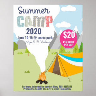 Póster volante de campamento de verano para niños, escuel