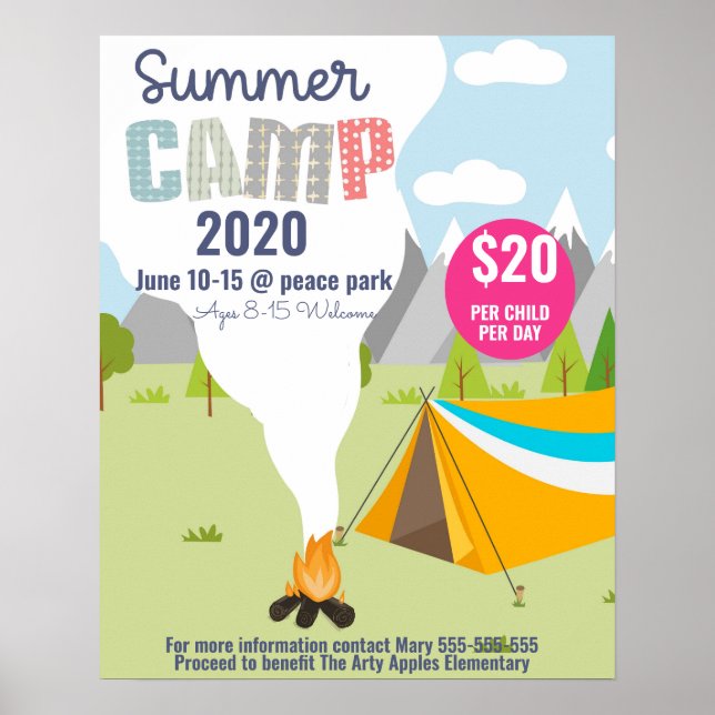 Póster volante de campamento de verano para niños, escuel (Frente)