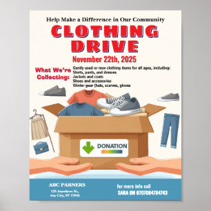Póster Volante de donación para campaña de ropa con diseñ