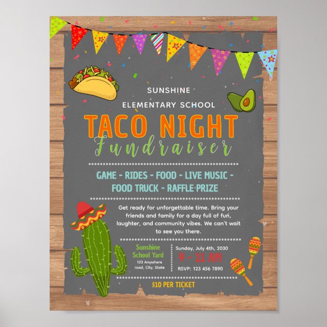 Póster Volante de fiesta de taco editable para recaudació (Frente)