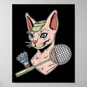 Póster Volante de Gato Devon Rex de Bádminton Divertido