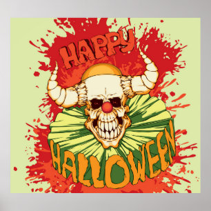Póster Volante de Halloween: tema diabólico del payaso