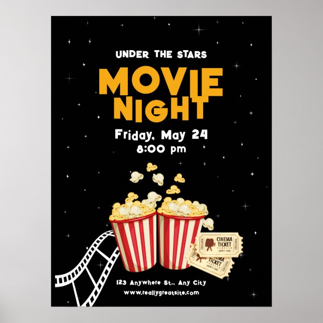 Póster Volante de la noche del cine, fiesta de cumpleaños (Frente)
