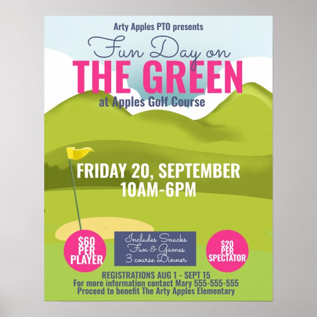 Póster volante de recaudación de fondos para torneos de g (Frente)