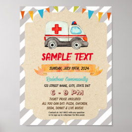 Póster Volante de tema de ambulancia linda editable