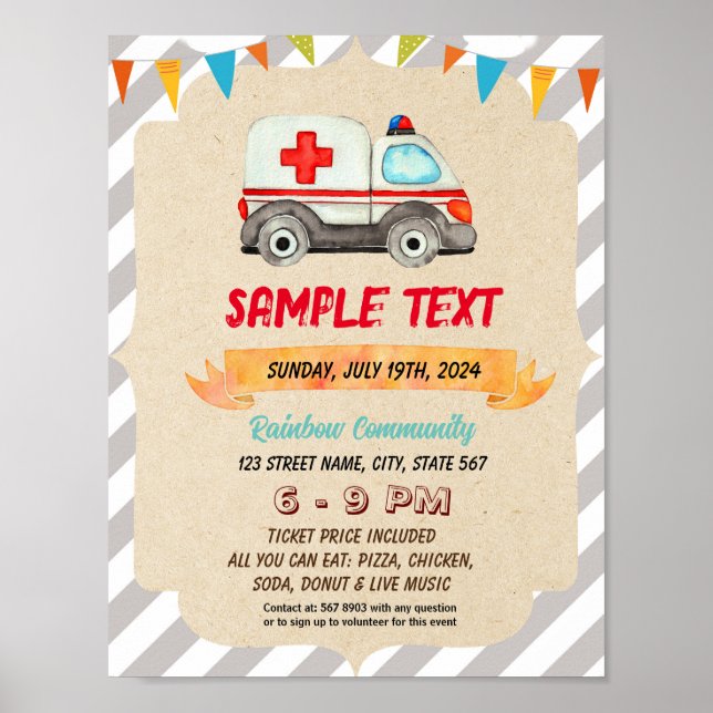 Póster Volante de tema de ambulancia linda editable (Frente)