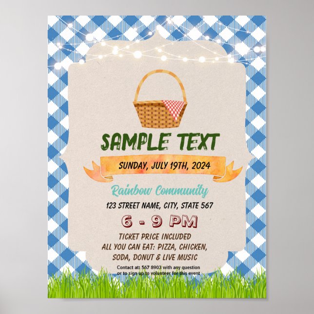 Póster Volante de temas de picnic de Gingham (Frente)