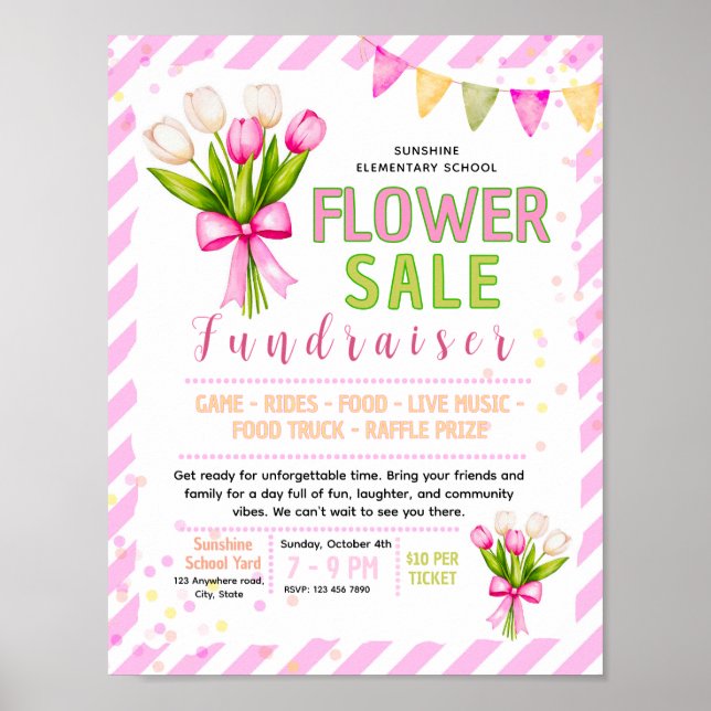 Póster Volante de venta de flores editable para recaudaci (Frente)
