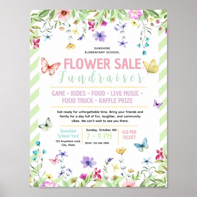 Póster Volante de venta de flores editable para recaudaci (Frente)