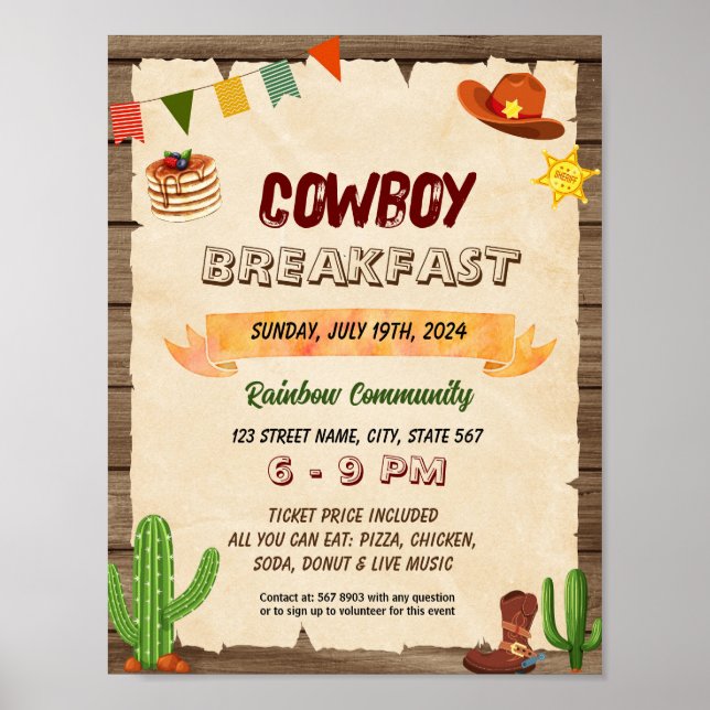 Póster Volante del evento de desayuno Cowboy (Frente)