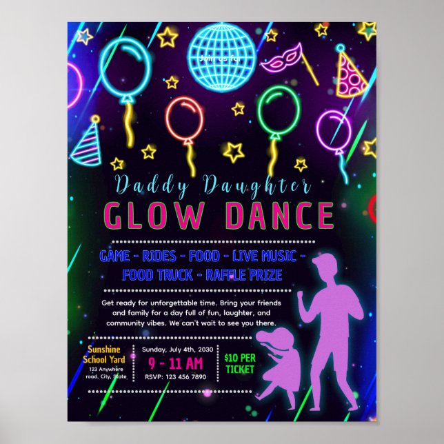 Póster Volante editable de baile de padre e hija con bril (Frente)