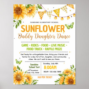 Póster Volante editable de baile escolar de girasoles