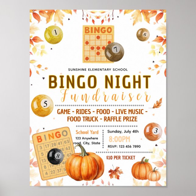Póster Volante editable de bingo de otoño para recaudació (Frente)