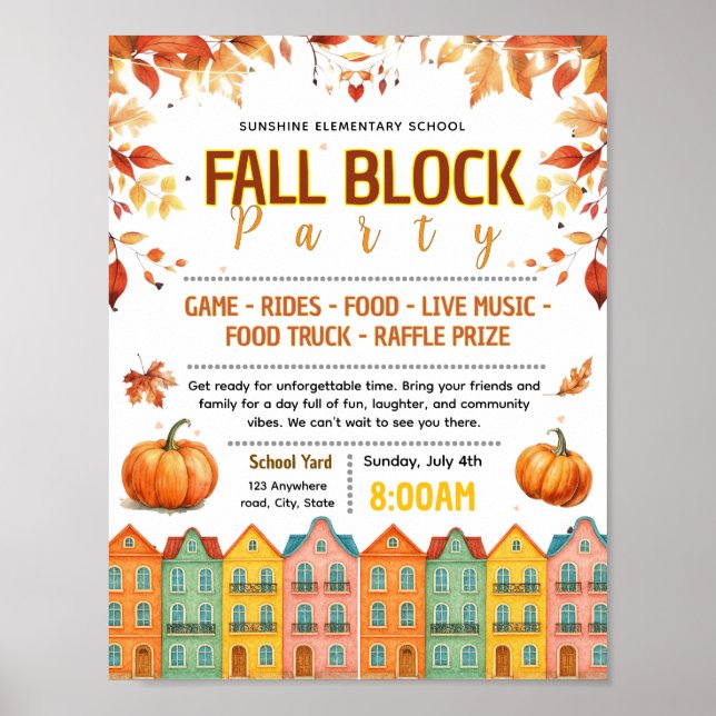 Póster Volante editable de fiesta de barrio de otoño (Frente)