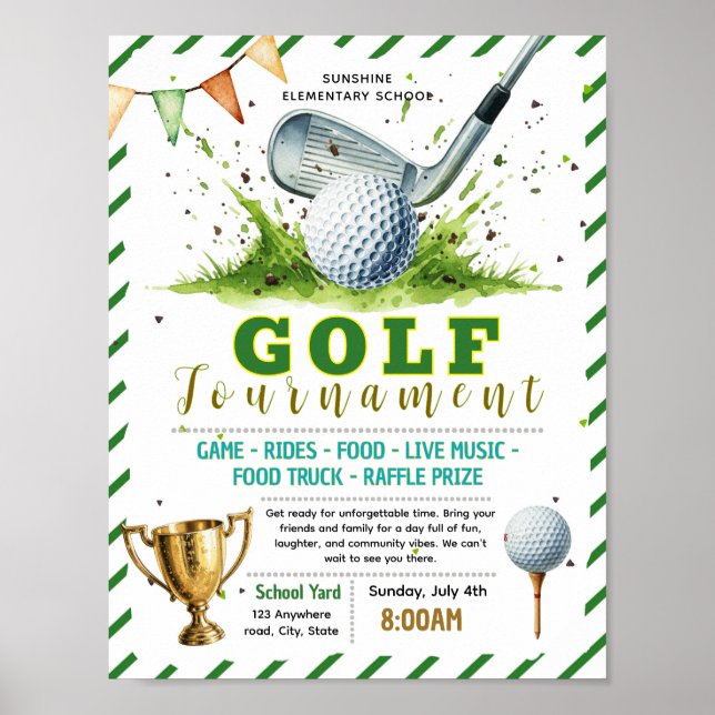 Póster Volante editable de golf para recaudación de fondo (Frente)