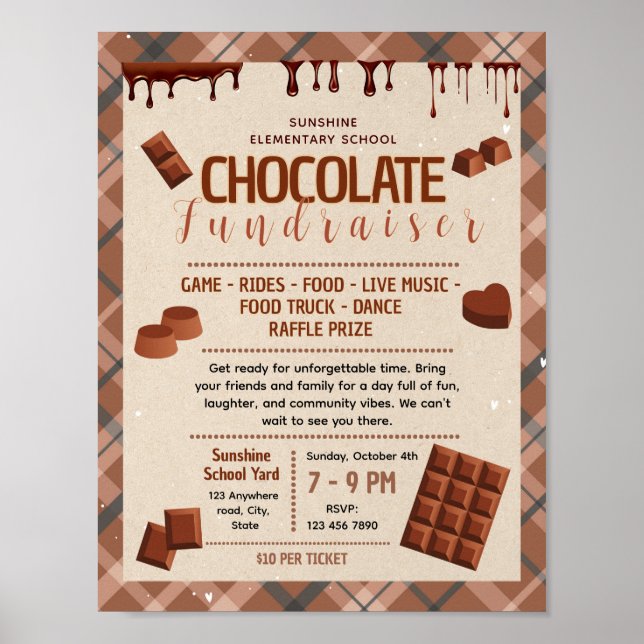 Póster Volante editable de recaudación de fondos de choco (Frente)