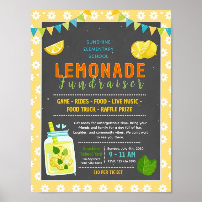 Póster volante editable de recaudación de fondos de limon (Frente)