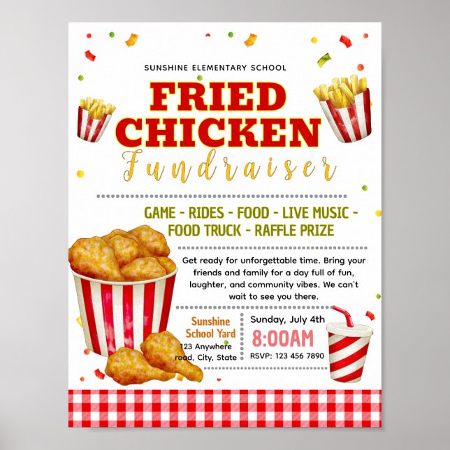 Póster volante editable de recaudación de fondos de pollo (Frente)