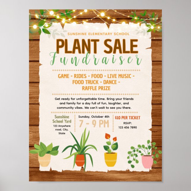 Póster volante editable de venta de plantas para recaudac (Frente)