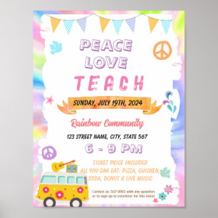 Póster Volante Editable Peace Love Teach
