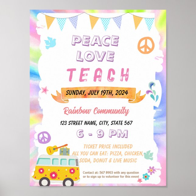 Póster Volante Editable Peace Love Teach (Frente)