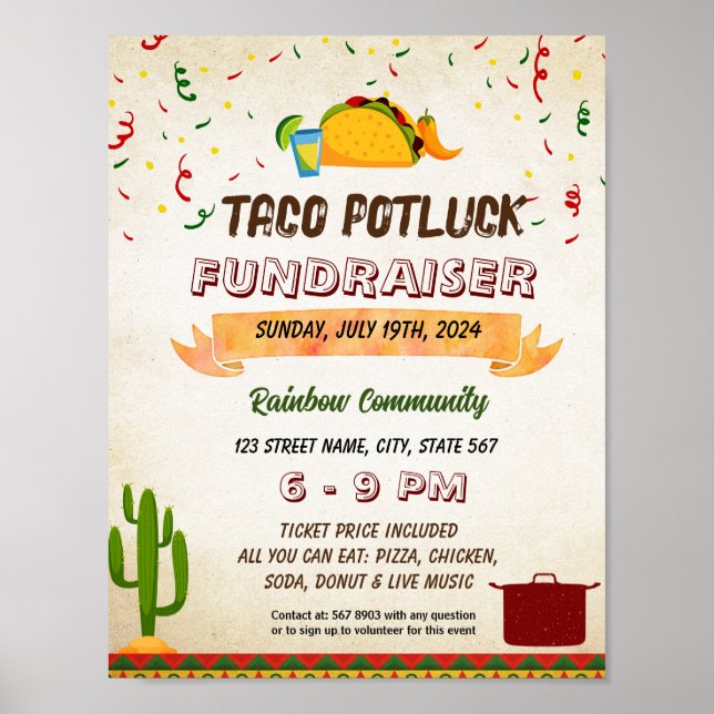 Póster Volante editable Taco potluck (Frente)