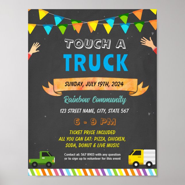 Póster Volante editable Touch a Truck Fundraiser (Frente)