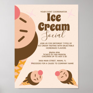 Póster Volante social Groovy Ice Cream Cone