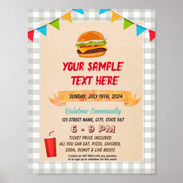 Póster Volante temático Cute Hamburger (Frente)