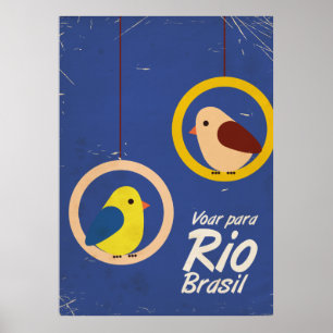 Póster Volar a Río, Brasil cartel de viaje Versión azul