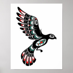 Póster Volar el pájaro rojo y negro del alcohol del