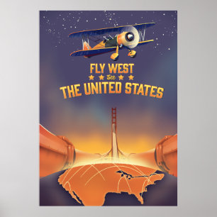 Póster Volar hacia el Oeste de los Estados Unidos.